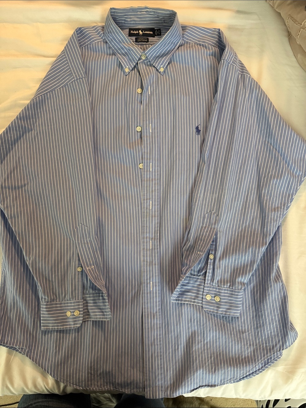 Ralph Lauren Light Blue and White Striped Button-Down Shirt